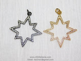 Rose Gold Star Charm Pendants, CZ Micro Pave Large CZ Charms #204, Silver or Black 42 x 45 mm Star