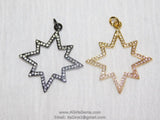 Micro Pave CZ Starburst Pendant, Gold and Gunmetal Black Star, Diamond Pave Cubic Zirconia Star Charm