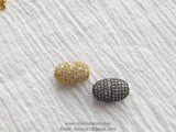 CZ Pave Oval Beads, Oblong Fancy Lined #200, Long Dainty Delicate Egg Flat Beads