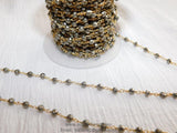 Pyrite Beaded Rosary Chain, Natural Faceted 4 mm Pyrite Bead CH# 501, Quality Gold Plated Wire Wrapped Jewelry Chains