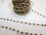 Pyrite Rosary Chain, 6 mm Natural Faceted Pyrite Bead CH #503, Quality 22 K Gold Plated Wire Wrapped Chains