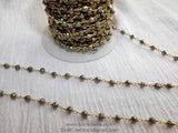 Pyrite Rosary Chain, 6 mm Natural Faceted Pyrite Bead CH #503, Quality 22 K Gold Plated Wire Wrapped Chains