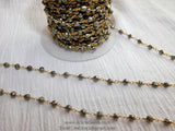 Pyrite Chain, 6 mm Natural Faceted Pyrite Bead CH #503, Quality 22 K Gold Plated Wire Wrapped Chains