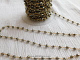 Pyrite Beaded Rosary Chain, Natural Faceted 4 mm Pyrite Bead CH #501, Quality Gold Plated Wire Wrapped Jewelry Chains