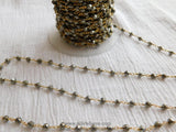 Pyrite Beaded Chain, Natural Faceted 4 mm Pyrite Bead CH# 501, Quality Gold Plated Wire Wrapped Jewelry Chains