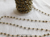 Pyrite Rosary Chain, 6 mm Natural Faceted Pyrite Bead CH #503, Quality 22 K Gold Plated Wire Wrapped Chains