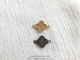 CZ Micro Pave Clover Connector Charm, 18 K Rose/Silver/Gold/Black Rhodium Plated, 10 x 15 mm Tiny Quatrefoil Cubic Zirconia Connectors