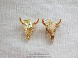 Cow Skull Pendant, Small Mini 24 k Gold Plated Bone Cow Skull Boho Charms #2669, Small Texas Longhorn Bracelet or Earring Charms