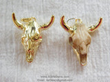 Cow Skull Pendant, Small Mini 24 k Gold Plated Bone Cow Skull Boho Charms #2669, Small Texas Longhorn Bracelet or Earring Charms