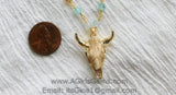 Cow Skull Pendant, Small Mini 24 k Gold Plated Bone Cow Skull Boho Charms #2669, Small Texas Longhorn Bracelet or Earring Charms