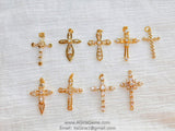 Medium CZ Cross Gold Cubic Zirconia Cross Gold Plated CZ Cross for Chain Loop for Bracelet Necklace Rosary Bracelet AG 198