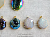 Natural Titanium Druzy Pendant, Gold Charm Quartz Geode, Jewelry Finding for Necklace #185