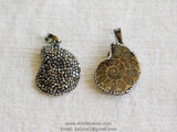 CZ Micro Pave Seashell Pendant, Black CZ Pave Beach Cubic Zirconia Snail Shape #661, Ammonite Fossil Charms