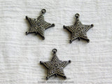 Black CZ Pave Star Pendant, Cubic Zirconia Starburst Connector Charms, Gold