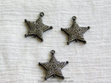 Black CZ Pave Star Pendant, Cubic Zirconia Starburst Connector Charms, Gold