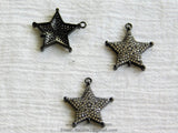 Black CZ Pave Star Pendant, Cubic Zirconia Starburst Connector Charms, Gold