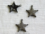 Black CZ Pave Star Pendant, Cubic Zirconia Starburst Connector Charms, Gold