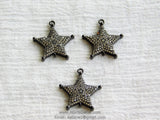 Black CZ Pave Star Pendant, Cubic Zirconia Starburst Connector Charms, Gold