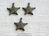 Black CZ Pave Star Pendant, Cubic Zirconia Starburst Connector Charms, Gold