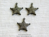 Black CZ Pave Star Pendant, Cubic Zirconia Starburst Connector Charms, Gold