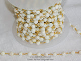 6 mm Matte White Turquoise Chain, Beige Magnesite Rosary Chain CH #369, Gold Wire Wrapped Chains