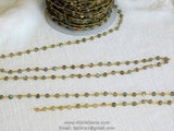 Labradorite Gemstone Rosary Chain, 4 mm Gold Round Beaded Chain CH #330, Boho Jewelry Chains