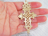 Brass Ethiopian Coptic Cross Jewelry Pendant, African Gold Cross Charm #2050, Religious Jewelry Making Supplies