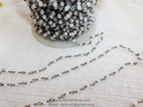 4 mm White Chalcedony Gunmetal Black Rosary Chain CH #312, Wire Wrapped Chains, By The Foot