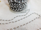 4 mm White Chalcedony Gunmetal Black Rosary Chain CH #312, Wire Wrapped Chains, By The Foot