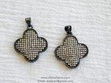 CZ Micro Pave Clover Charms, Gunmetal Black Plated Quatrefoil Pendant # 161, Earring Charms