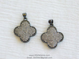 CZ Micro Pave Clover Charms, Gunmetal Black Plated Quatrefoil Pendant # 161, Earring Charms