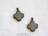 CZ Micro Pave Clover Charms, Gunmetal Black Plated Quatrefoil Pendant # 161, Earring Charms