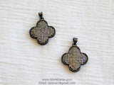 CZ Micro Pave Clover Charms, Gunmetal Black Plated Quatrefoil Pendant # 161, Earring Charms