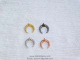 Crescent Moon Charms, CZ Micro Pave Small Double Horn Cz Charm 17 x 19 mm, Gold