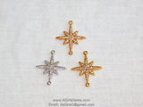 Starburst Connector Charm, Rose Gold CZ Pave Star Bracelet Link, North Star Connector