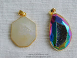 Natural Titanium Druzy Pendant, Gold Charm Quartz Geode, Jewelry Finding for Necklace #185