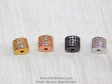 CZ Pave Barrel Beads, 6 x 8 mm Rose Gold Tube #249, Silveror Black Plated Cubic Zirconia Drum