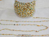 Natural Light Amazonite Rosary Chain, 4 mm Gold Wire Wrapped Chain CH # 354, By The Foot