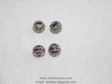 CZ Paved Silver Beads, Large or Small Hole 11 mm Gold Filigree Round Beads #240, Rose Cubic Zirconia Paved CZ Focal Beads