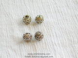 CZ Paved Silver Beads, Large or Small Hole 11 mm Gold Filigree Round Beads #240, Rose Cubic Zirconia Paved CZ Focal Beads
