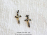 Gunmetal Black CZ Cross Charm, Small Paved Silver Cubic Zirconia Cross Pendants #191, 21 mm Dainty Rose Gold Cross