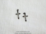 Gunmetal Black CZ Cross Charm, Small Paved Silver Cubic Zirconia Cross Pendants #191, 21 mm Dainty Rose Gold Cross