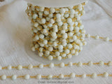 6 mm Matte White Turquoise Chain, Beige Magnesite Chain CH #369, Gold Wire Wrapped Chains