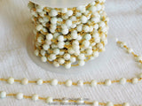 6 mm Matte White Turquoise Chain, Beige Magnesite Rosary Chain CH #369, Gold Wire Wrapped Chains