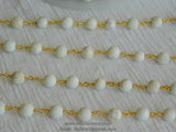 6 mm Matte White Turquoise Chain, Beige Magnesite Chain CH #369, Gold Wire Wrapped Chains