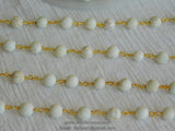 6 mm Matte White Turquoise Chain, Beige Magnesite Rosary Chain CH #369, Gold Wire Wrapped Chains