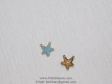 Mini Starfish Pendant Connectors, Blue Turquoise CZ Micro Pave Gold Star Double Loop Charms, Nautical Ocean Charms for Bracelet Necklace