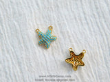 Mini Starfish Pendant Connectors, Blue Turquoise CZ Micro Pave Gold Star Double Loop Charms, Nautical Ocean Charms for Bracelet Necklace