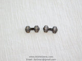 CZ Barbell Charm Holder Bead, CZ Micro Pave Connectors, Black Rhodium Plated Dumb Bell