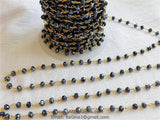 22k Gold Plated Black AB Rosary Chain, 6 mm Chains for Boho Jewelry CH #336, Gold Plated Mystic Grey AB